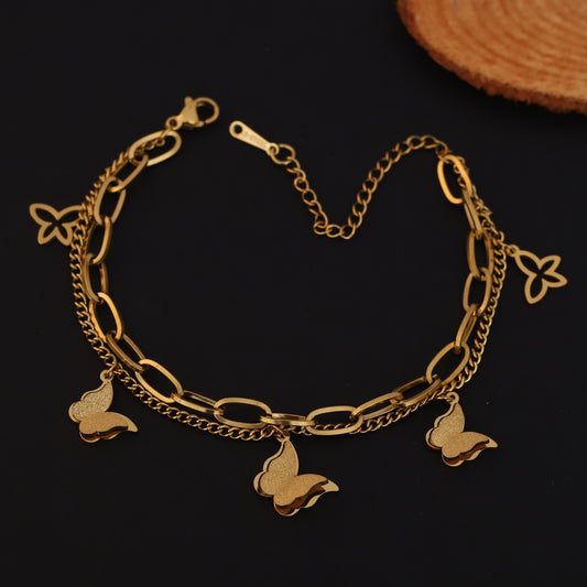 Cute Butterfly Gold Double Chain Bracelet - ZIPPORY