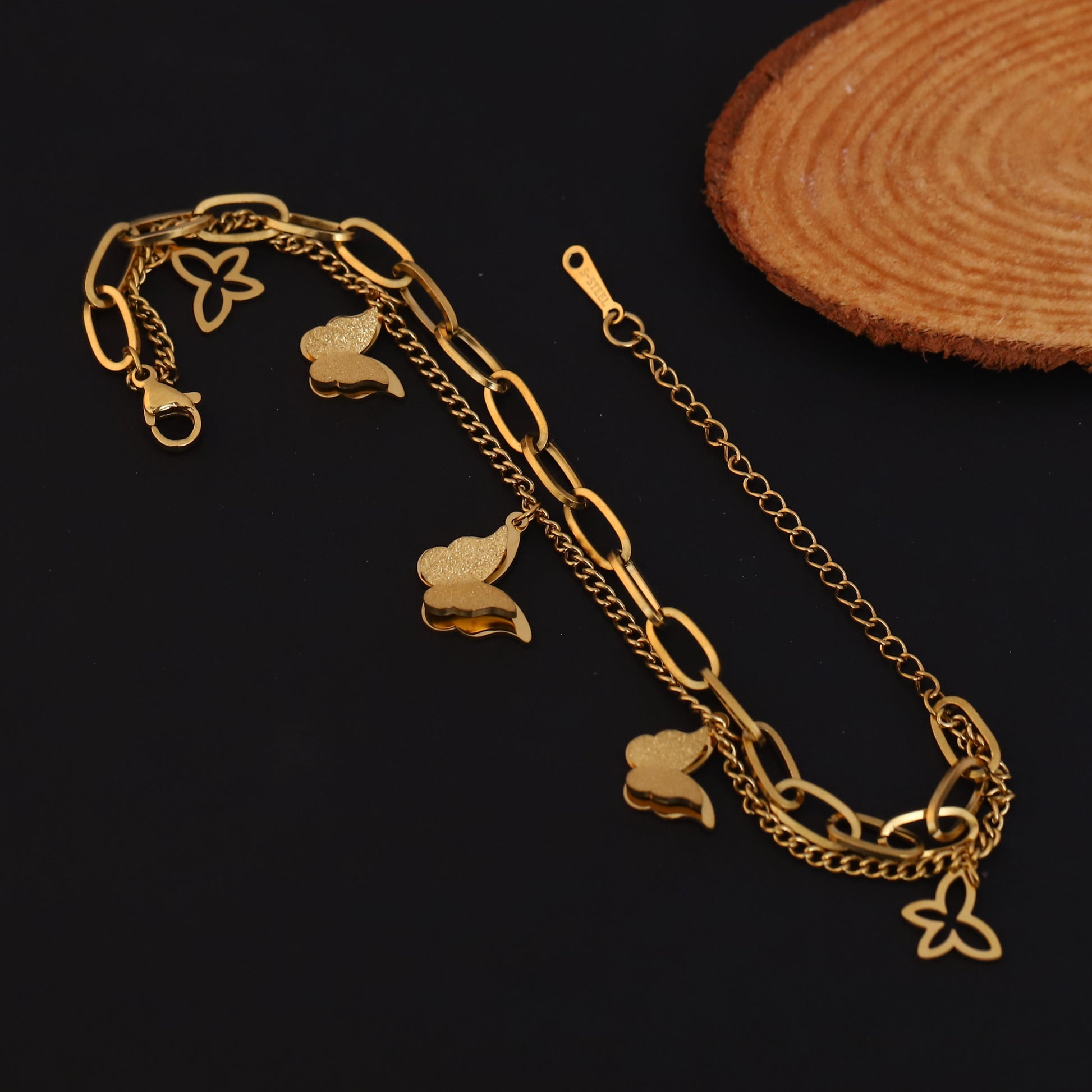 Cute Butterfly Gold Double Chain Bracelet - ZIPPORY