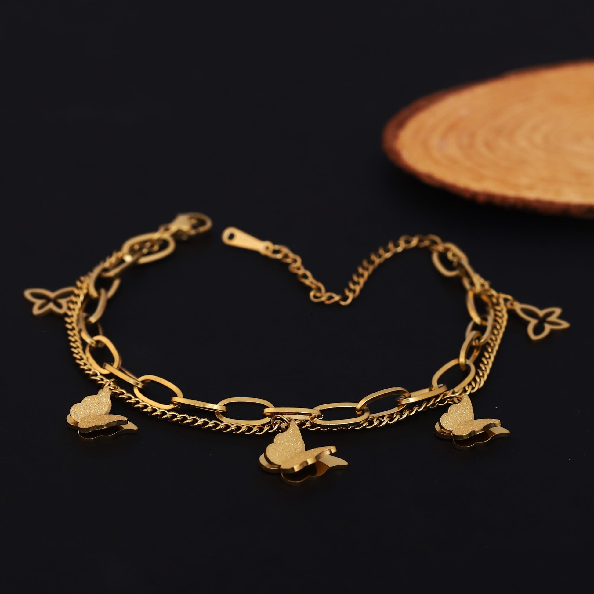 Cute Butterfly Gold Double Chain Bracelet - ZIPPORY