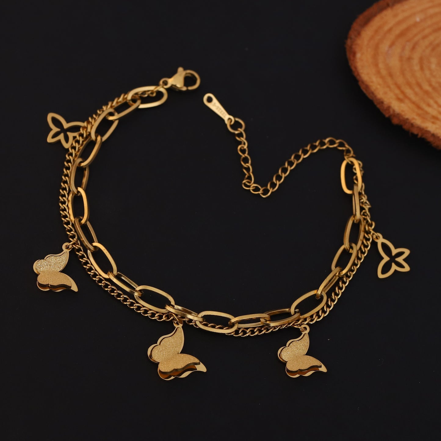 Cute Butterfly Gold Double Chain Bracelet - ZIPPORY