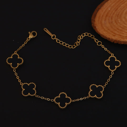 Cute Korean Green Black Clover Chain Bracelet - ZIPPORY