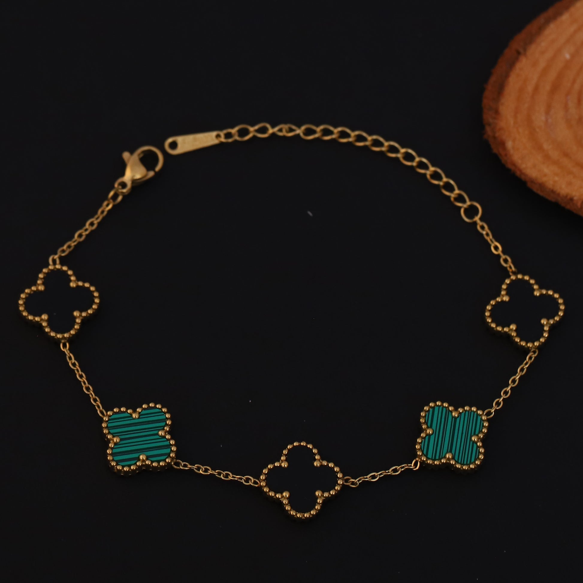 Cute Korean Green Black Clover Chain Bracelet - ZIPPORY