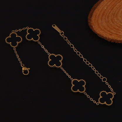 Cute Korean Green Black Clover Chain Bracelet - ZIPPORY