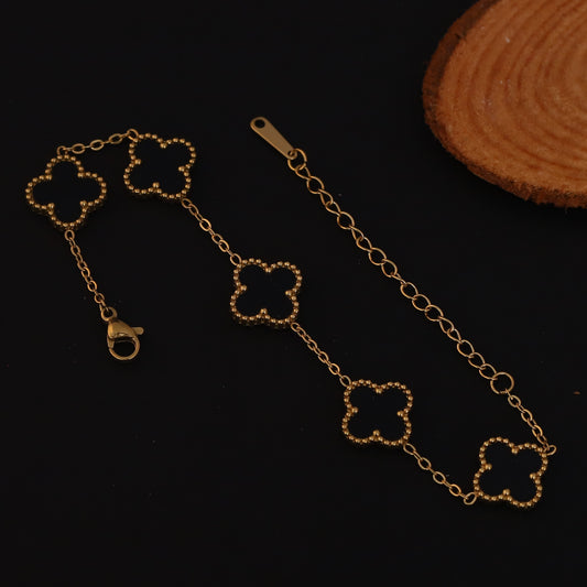 Cute Korean Green Black Clover Chain Bracelet - ZIPPORY