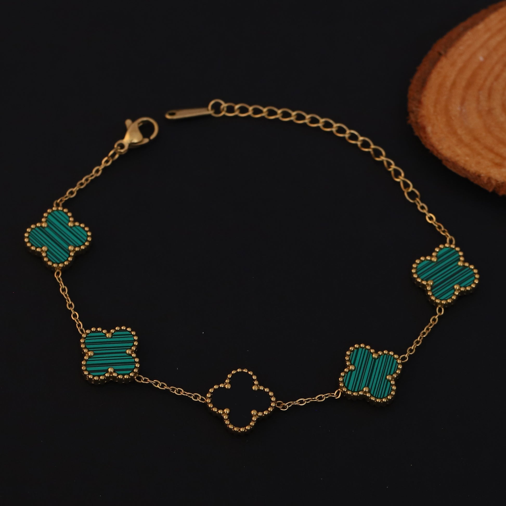 Cute Korean Green Black Clover Chain Bracelet - ZIPPORY