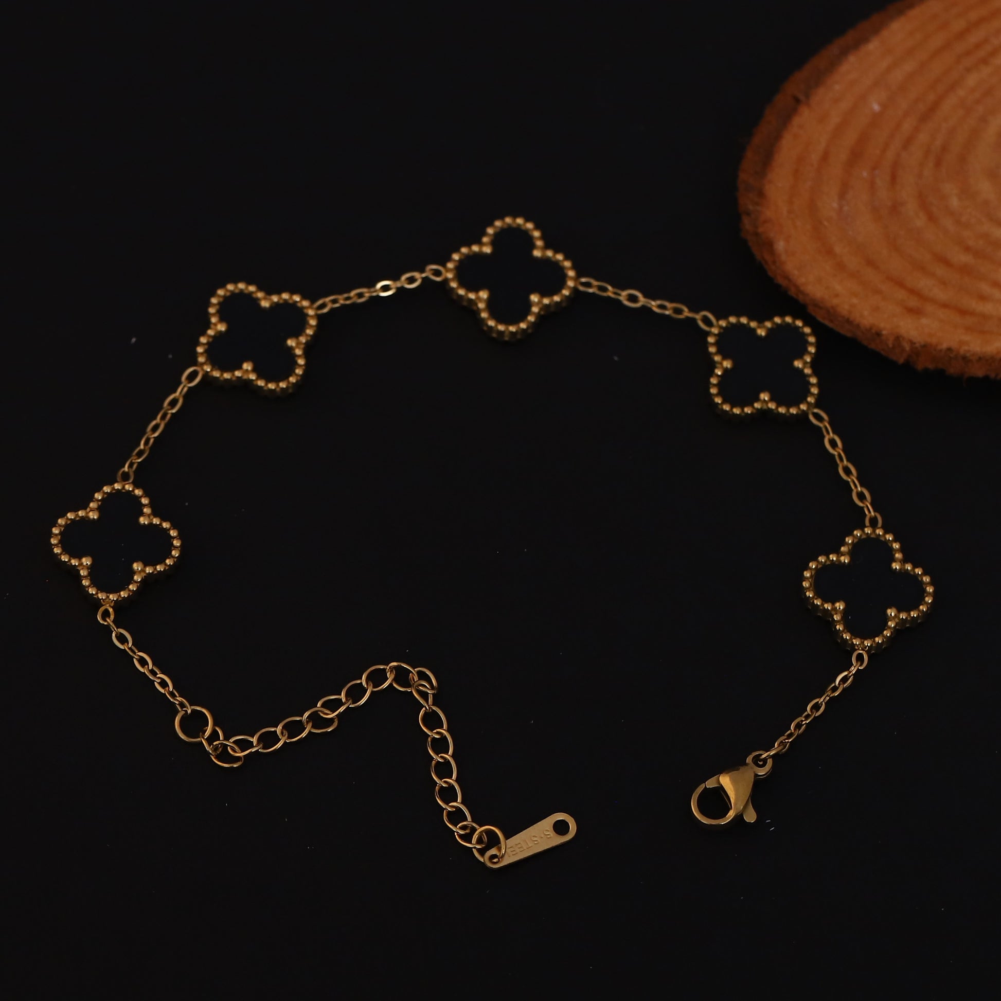 Cute Korean Green Black Clover Chain Bracelet - ZIPPORY
