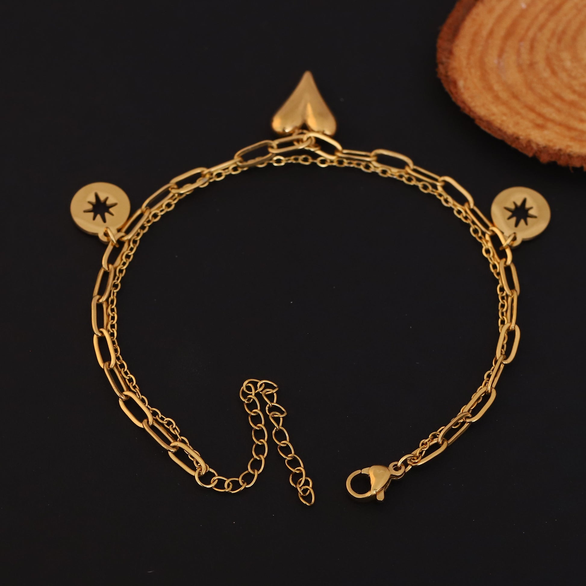Cute Lucky Heart Korean Double Chain Bracelet - ZIPPORY