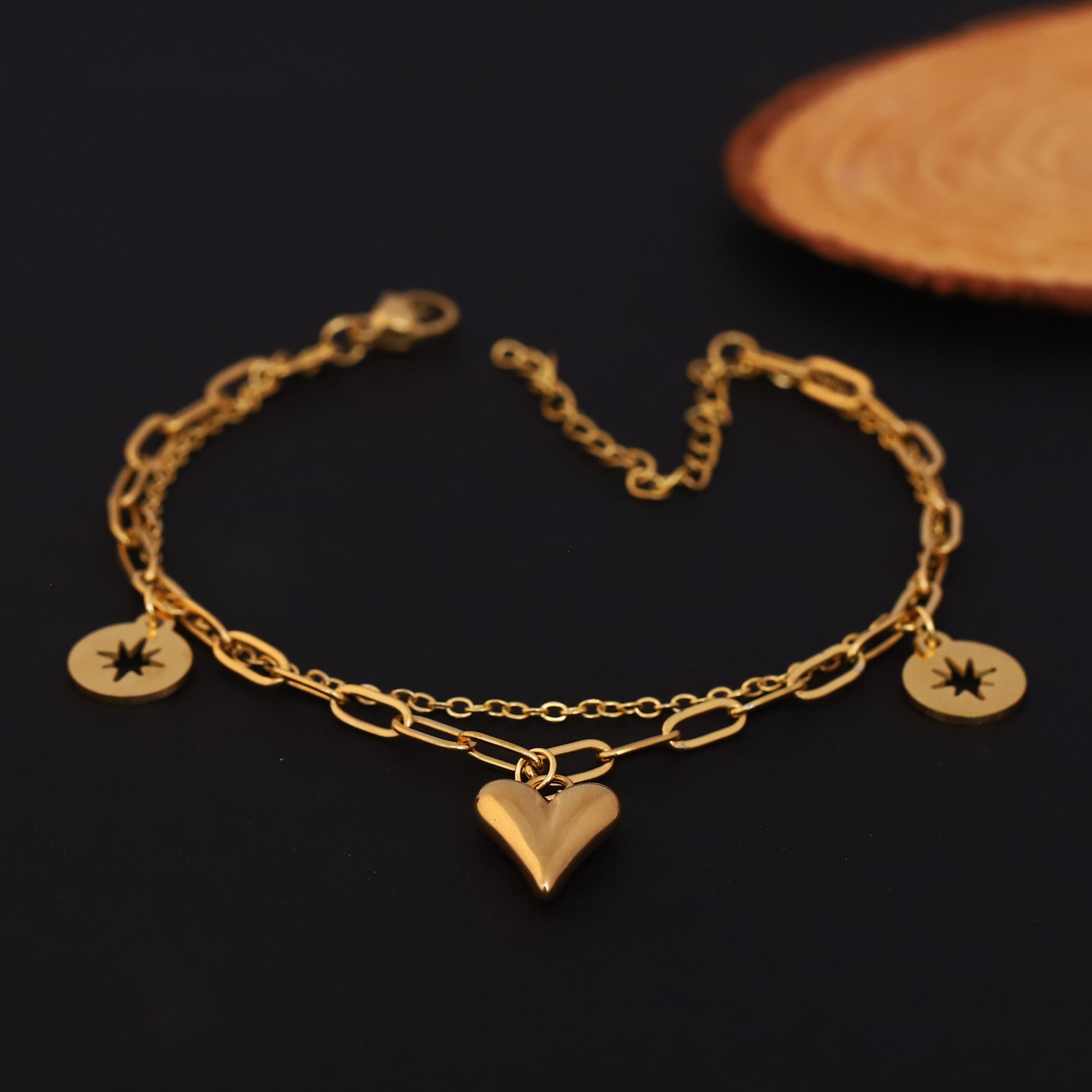 Cute Lucky Heart Korean Double Chain Bracelet - ZIPPORY