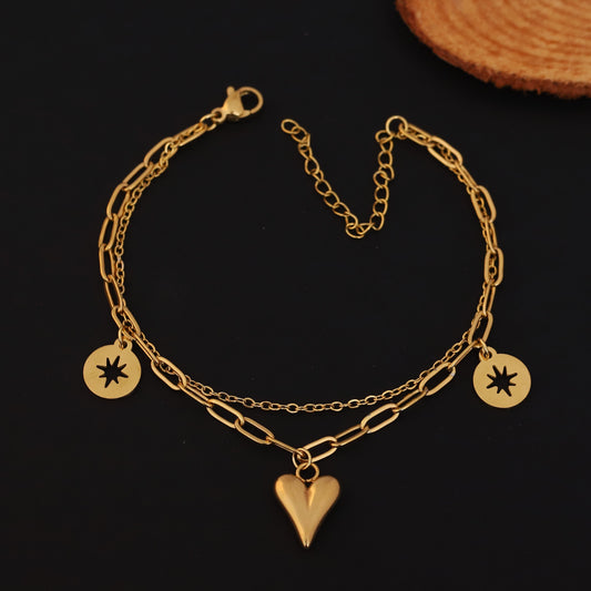 Cute Lucky Heart Korean Double Chain Bracelet - ZIPPORY
