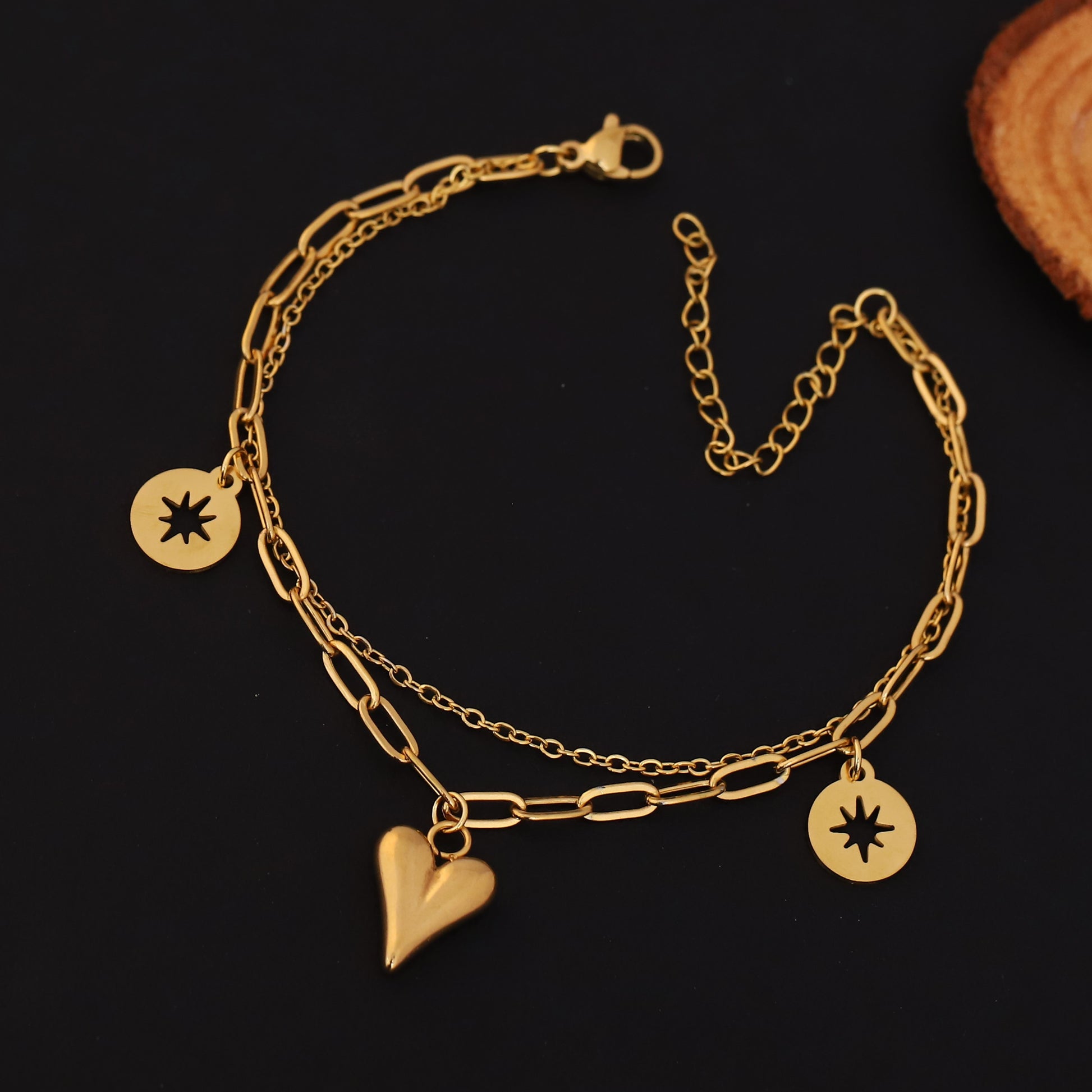 Cute Lucky Heart Korean Double Chain Bracelet - ZIPPORY