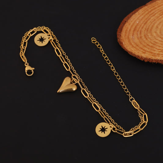 Cute Lucky Heart Korean Double Chain Bracelet - ZIPPORY