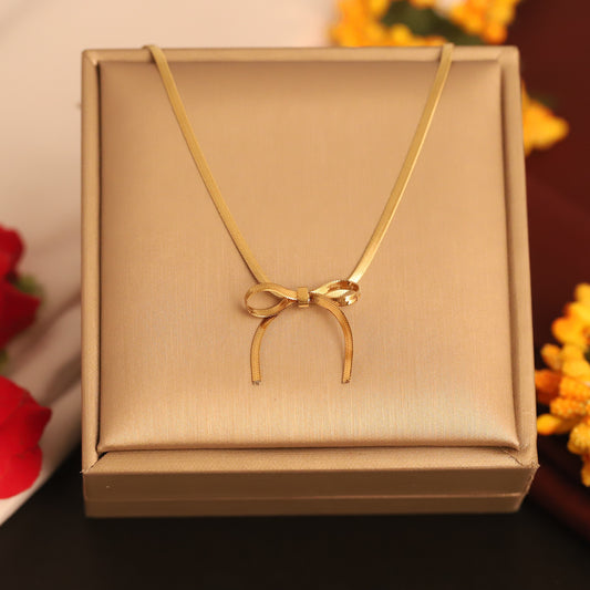 Elegant Bow Pendant Necklace-Slim Snake Chain - ZIPPORY