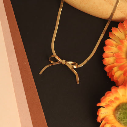Elegant Bow Pendant Necklace-Slim Snake Chain - ZIPPORY