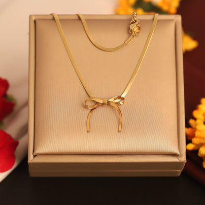 Elegant Bow Pendant Necklace-Slim Snake Chain - ZIPPORY