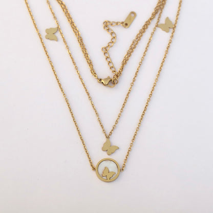 Elegant Gold Plated Butterfly Pendant Necklace – Layered Dual Chain Design - ZIPPORY