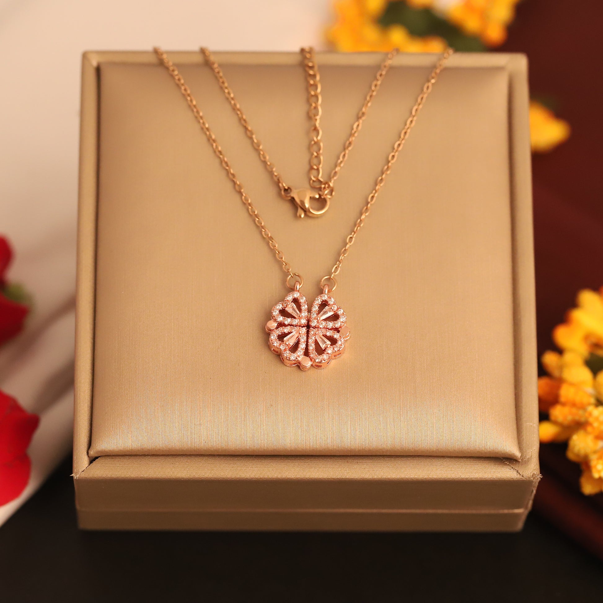 Elegant Rose Gold Plated Magnetic Geometric Pendant Necklace - ZIPPORY