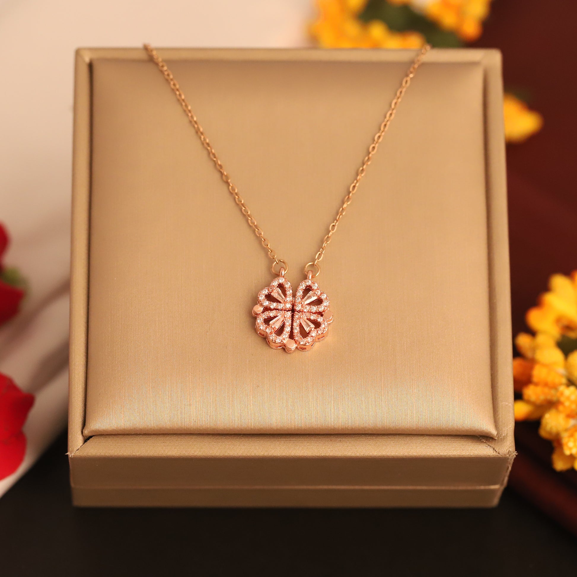 Elegant Rose Gold Plated Magnetic Geometric Pendant Necklace - ZIPPORY