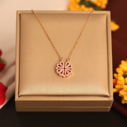 Elegant Rose Gold Plated Magnetic Geometric Pendant Necklace - ZIPPORY
