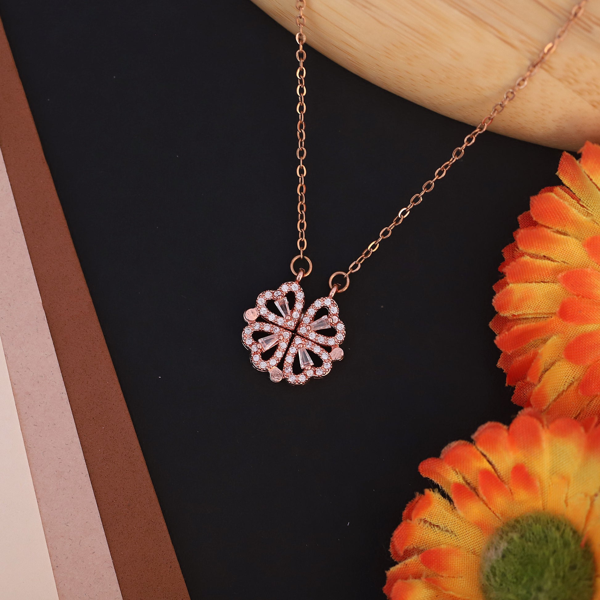 Elegant Rose Gold Plated Magnetic Geometric Pendant Necklace - ZIPPORY