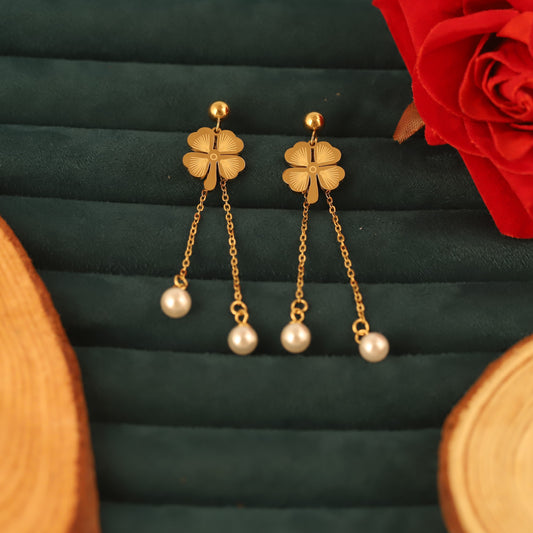 Flower Pearl Bead Dangle Earrings - ZIPPORY