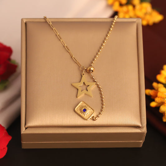 Gold Plated Star and Charm Necklace - ZIPPORY