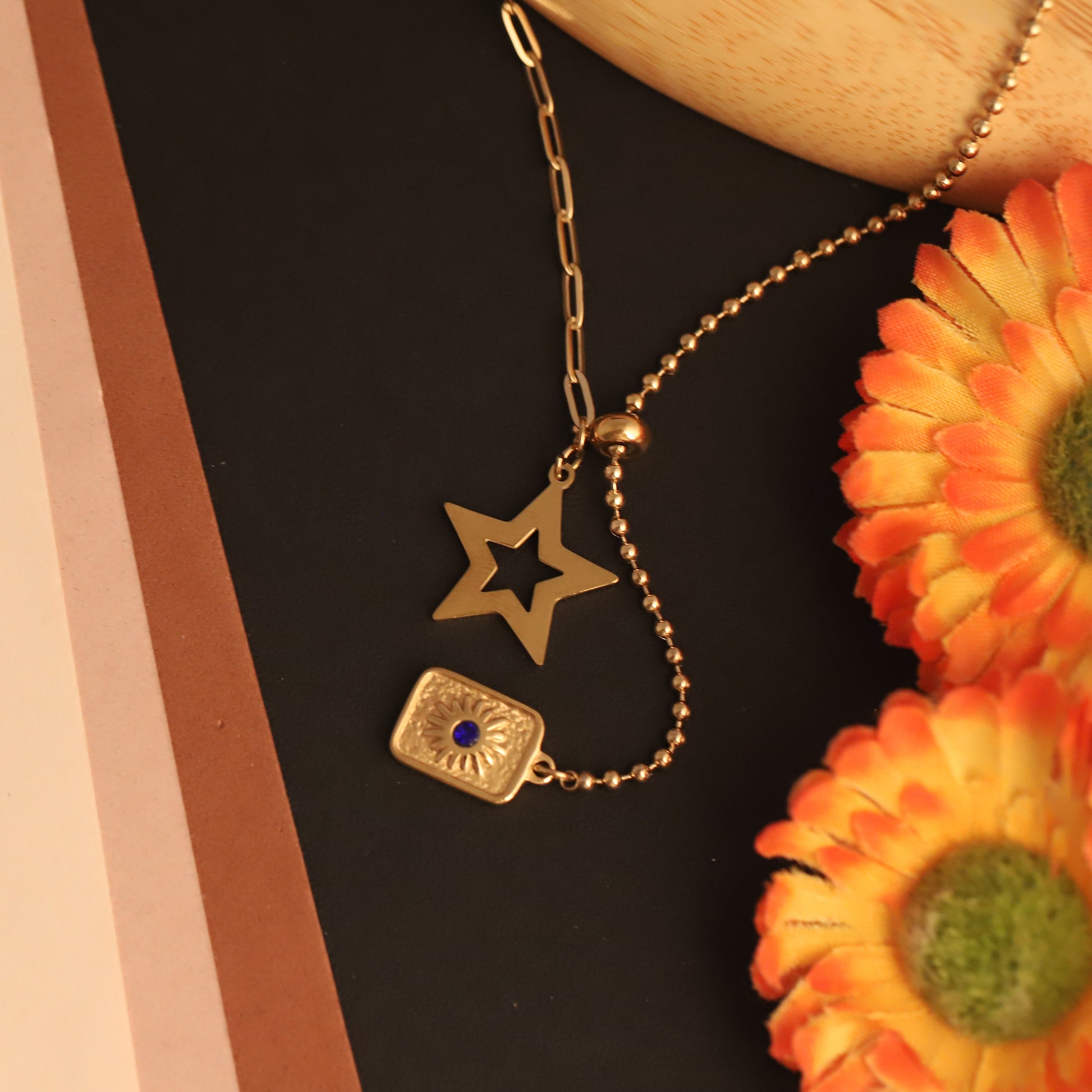 Gold Plated Star and Charm Necklace - ZIPPORY