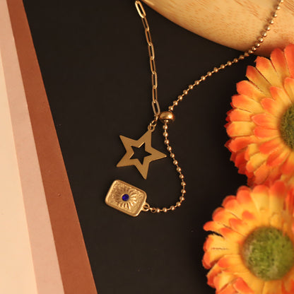Gold Plated Star and Charm Necklace - ZIPPORY