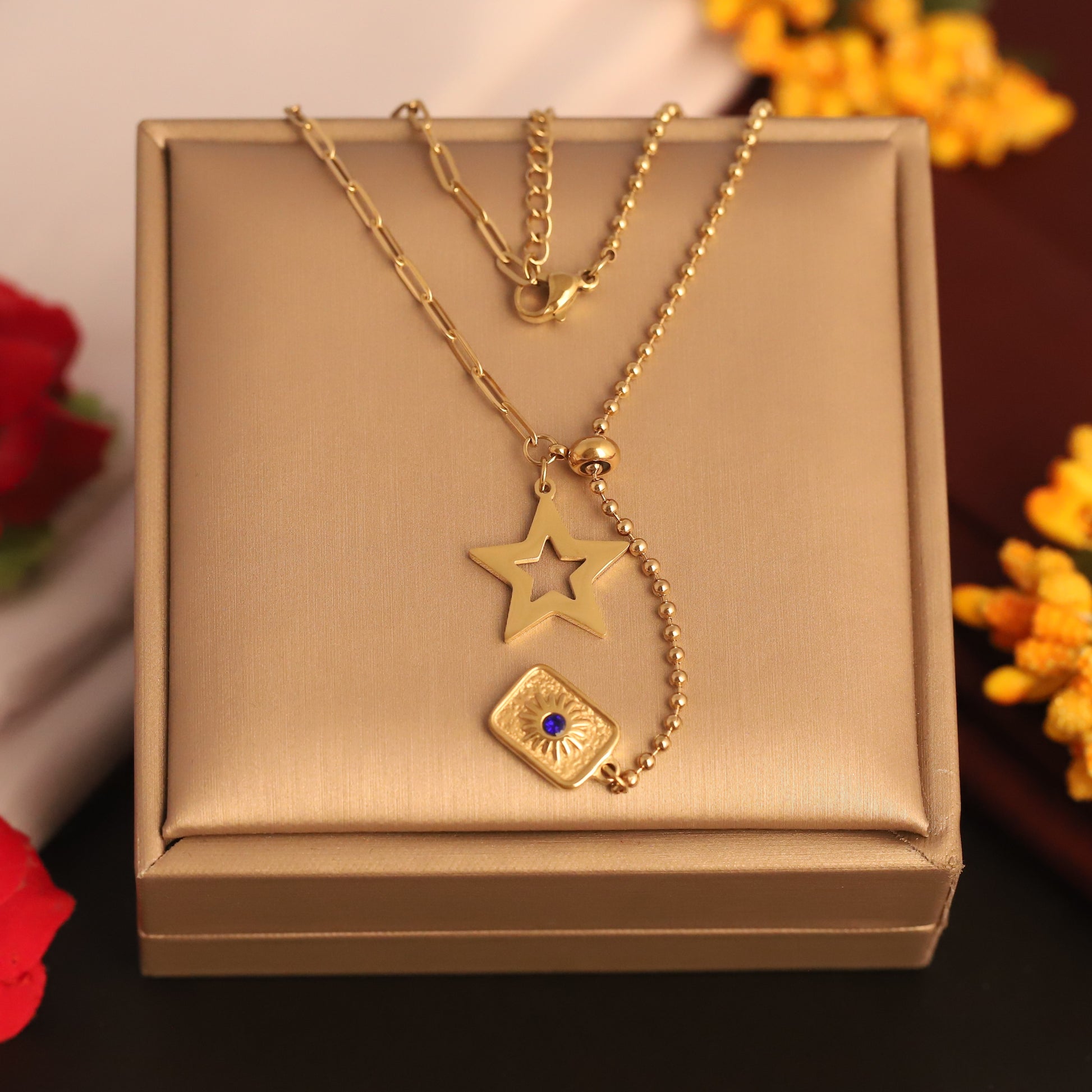 Gold Plated Star and Charm Necklace - ZIPPORY