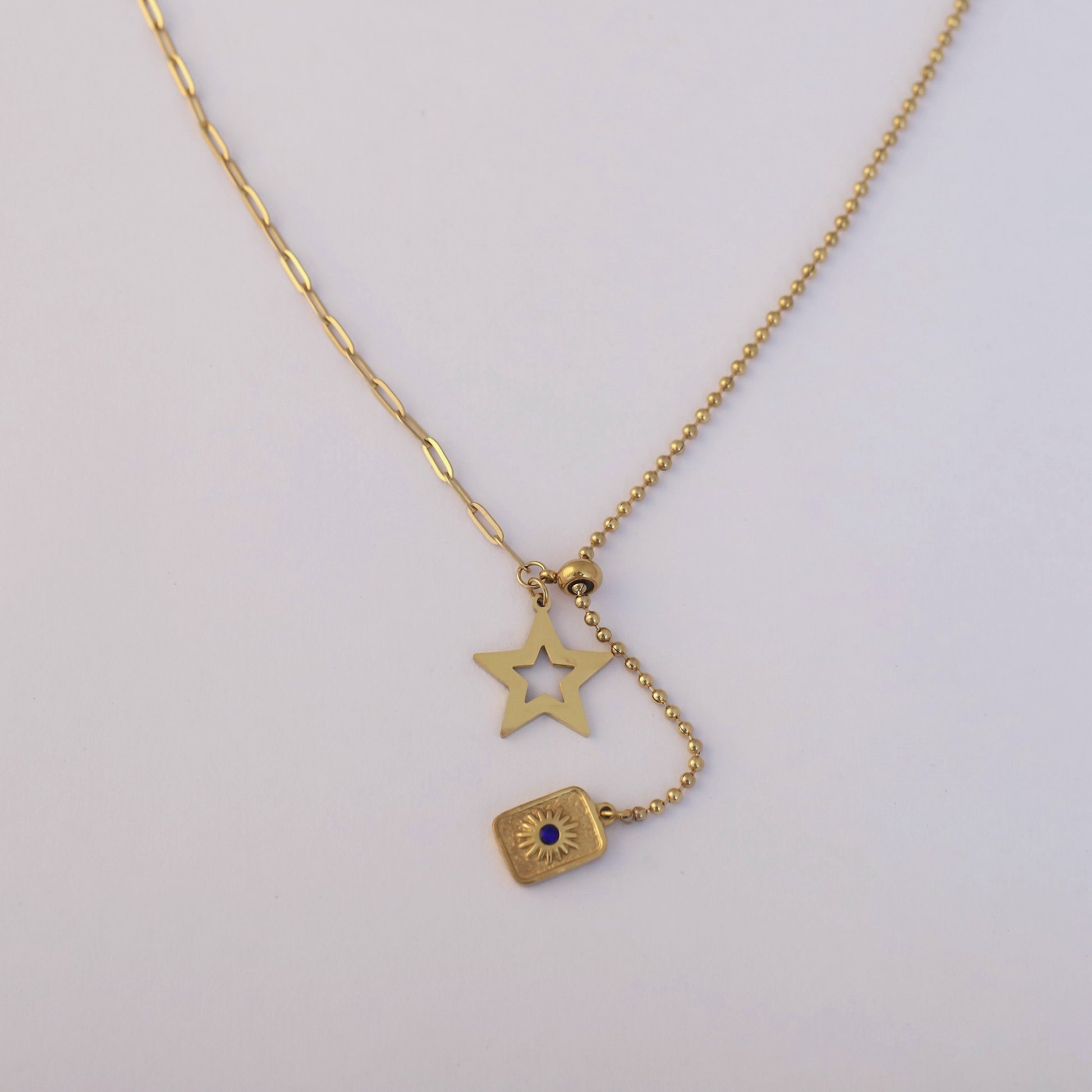 Gold Plated Star and Charm Necklace - ZIPPORY