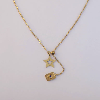Gold Plated Star and Charm Necklace - ZIPPORY