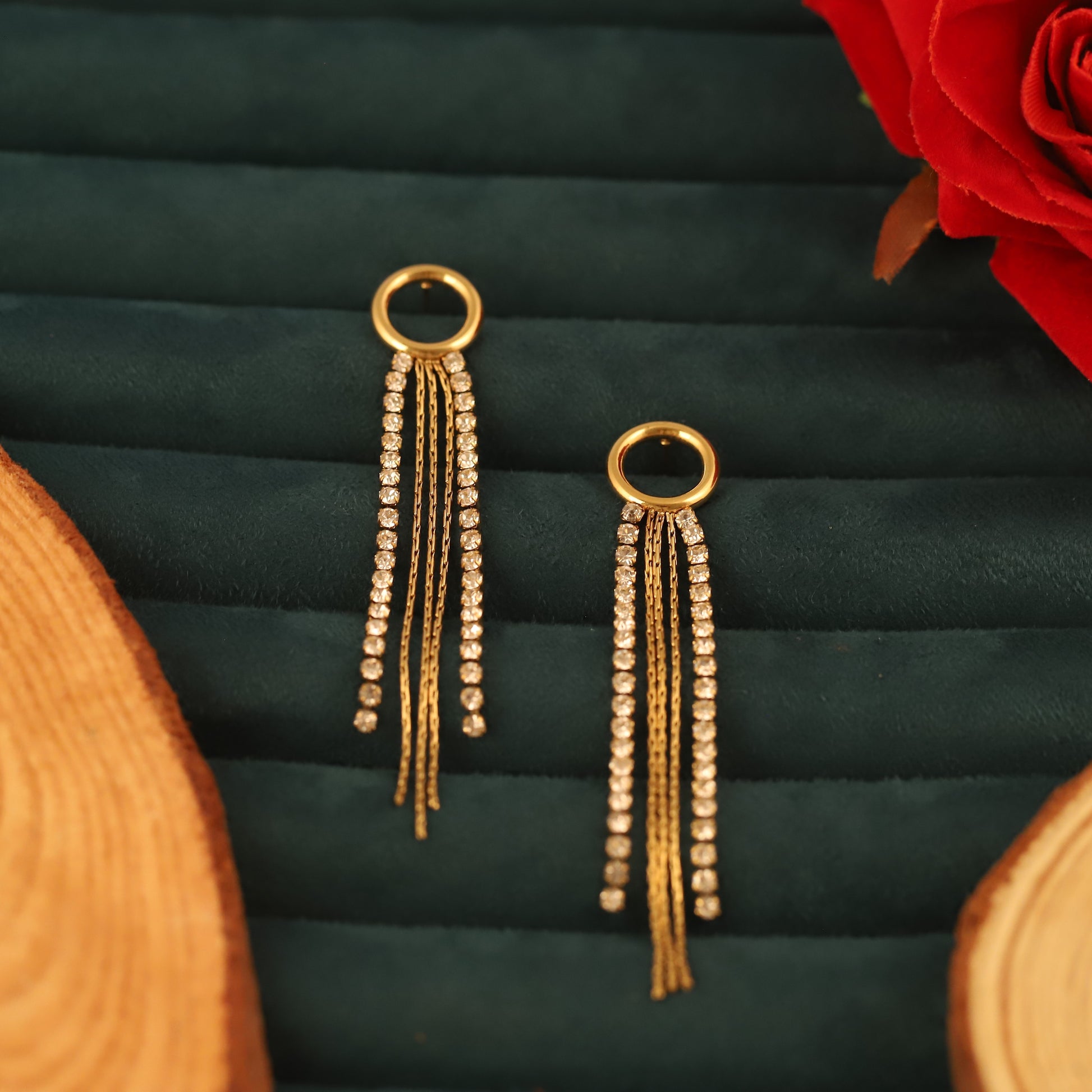 Gold Plated Thread Cocktail Dangle Earrings - ZIPPORY