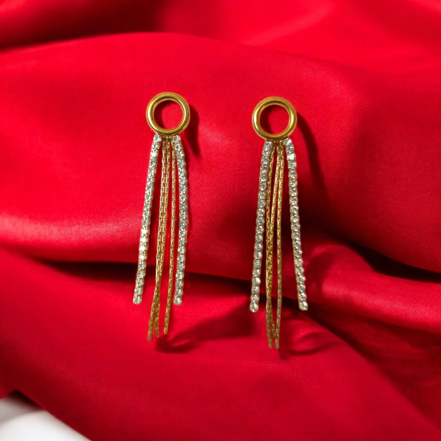 Gold Plated Thread Cocktail Dangle Earrings - ZIPPORY