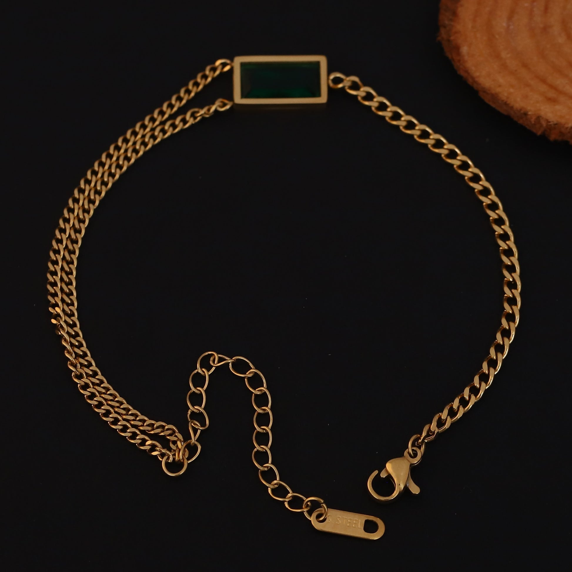 Green Gem Double Chain Bracelet - ZIPPORY