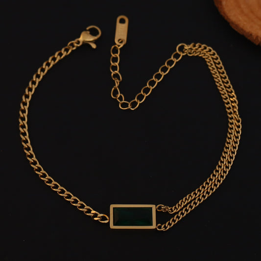 Green Gem Double Chain Bracelet - ZIPPORY