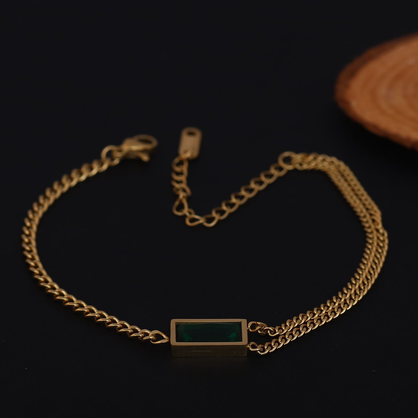 Green Gem Double Chain Bracelet - ZIPPORY