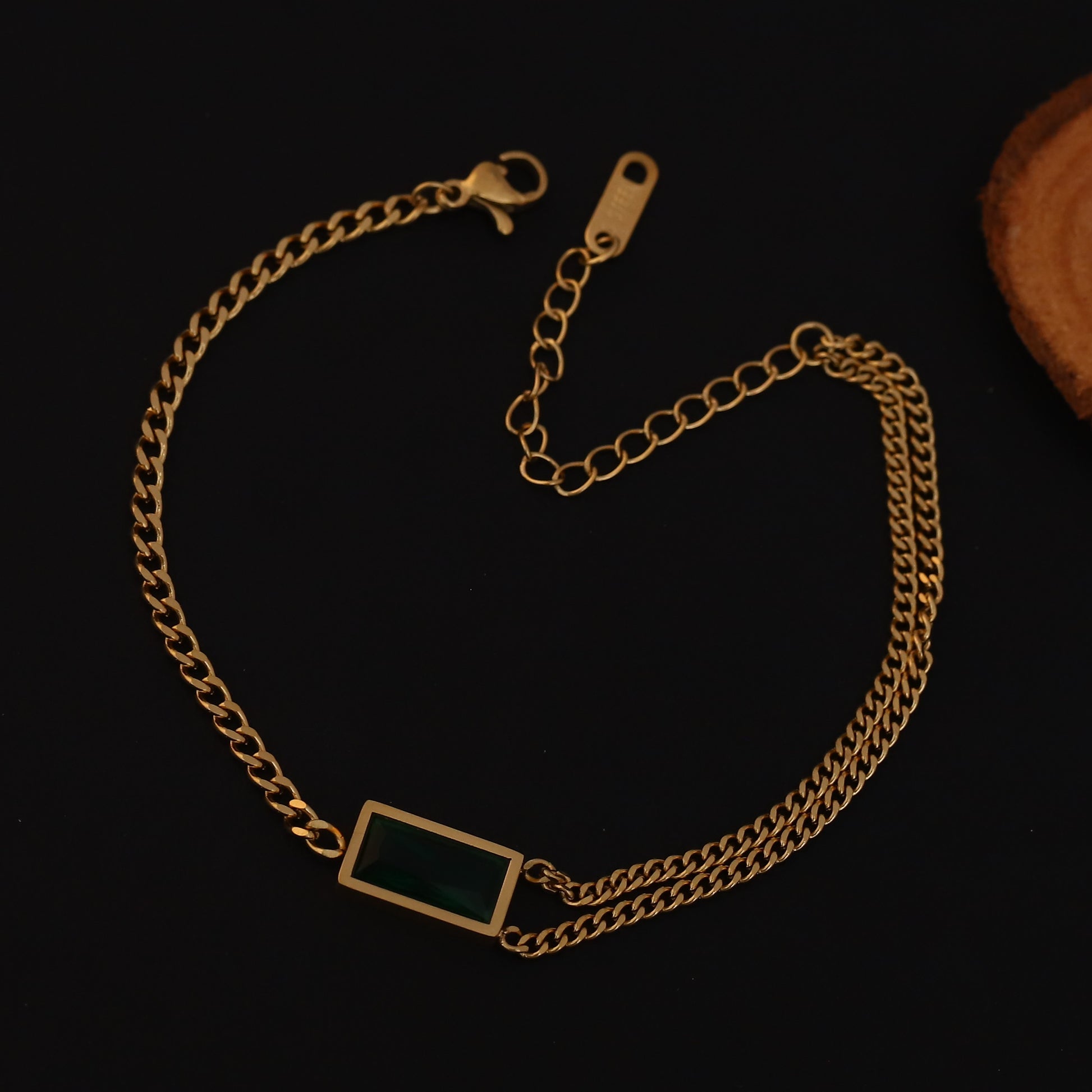 Green Gem Double Chain Bracelet - ZIPPORY