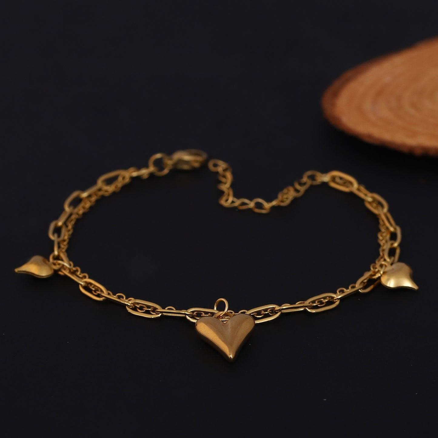 Heart Shape Double Chain Gold Bracelet - ZIPPORY