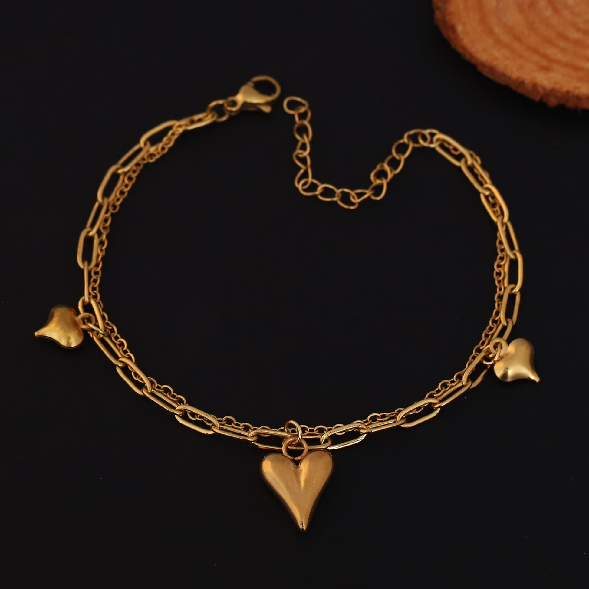 Heart Shape Double Chain Gold Bracelet - ZIPPORY