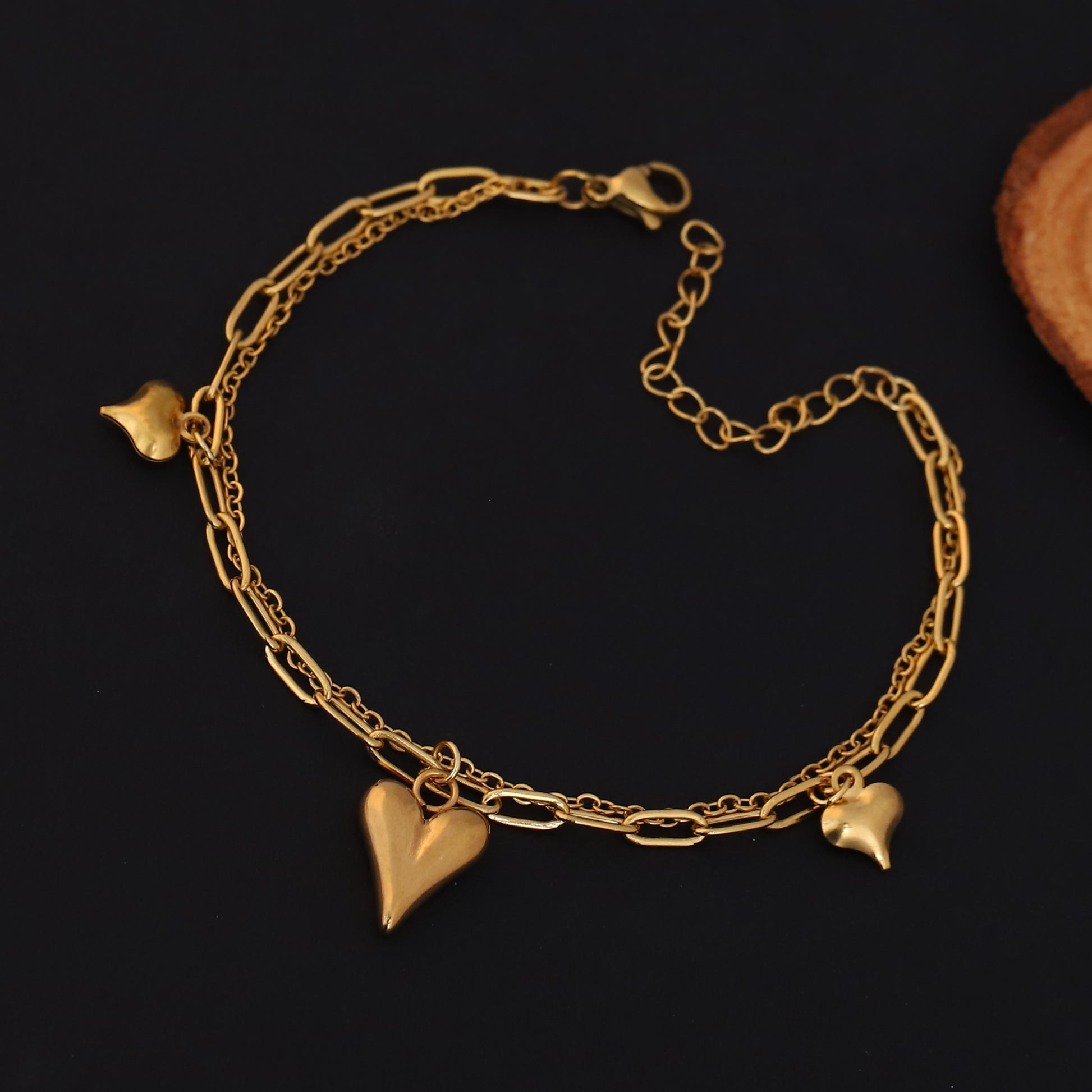 Heart Shape Double Chain Gold Bracelet - ZIPPORY