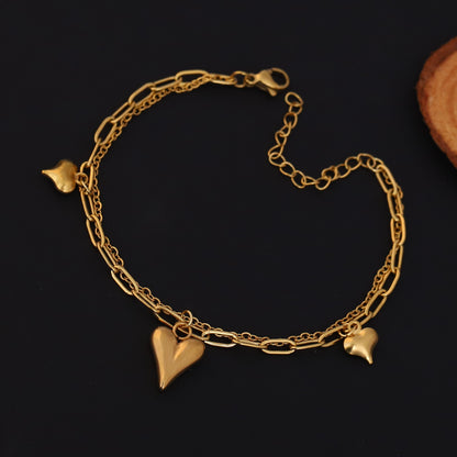 Heart Shape Double Chain Gold Bracelet - ZIPPORY