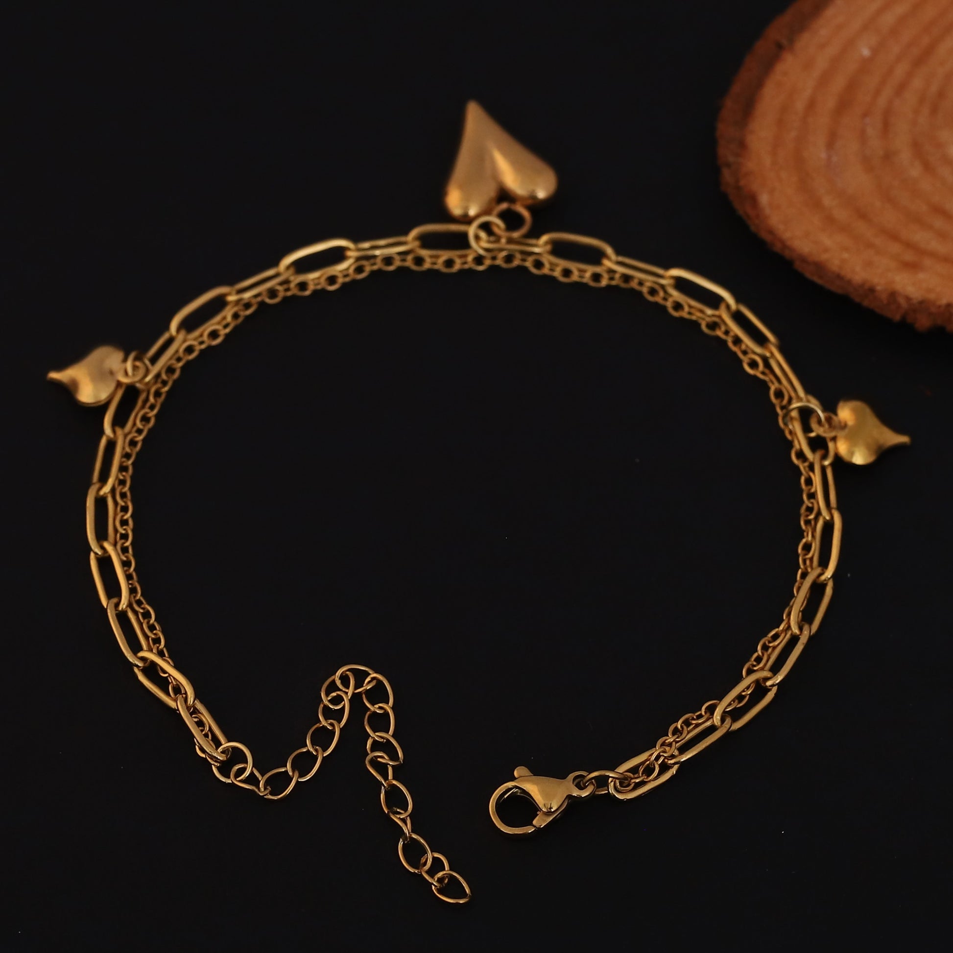 Heart Shape Double Chain Gold Bracelet - ZIPPORY