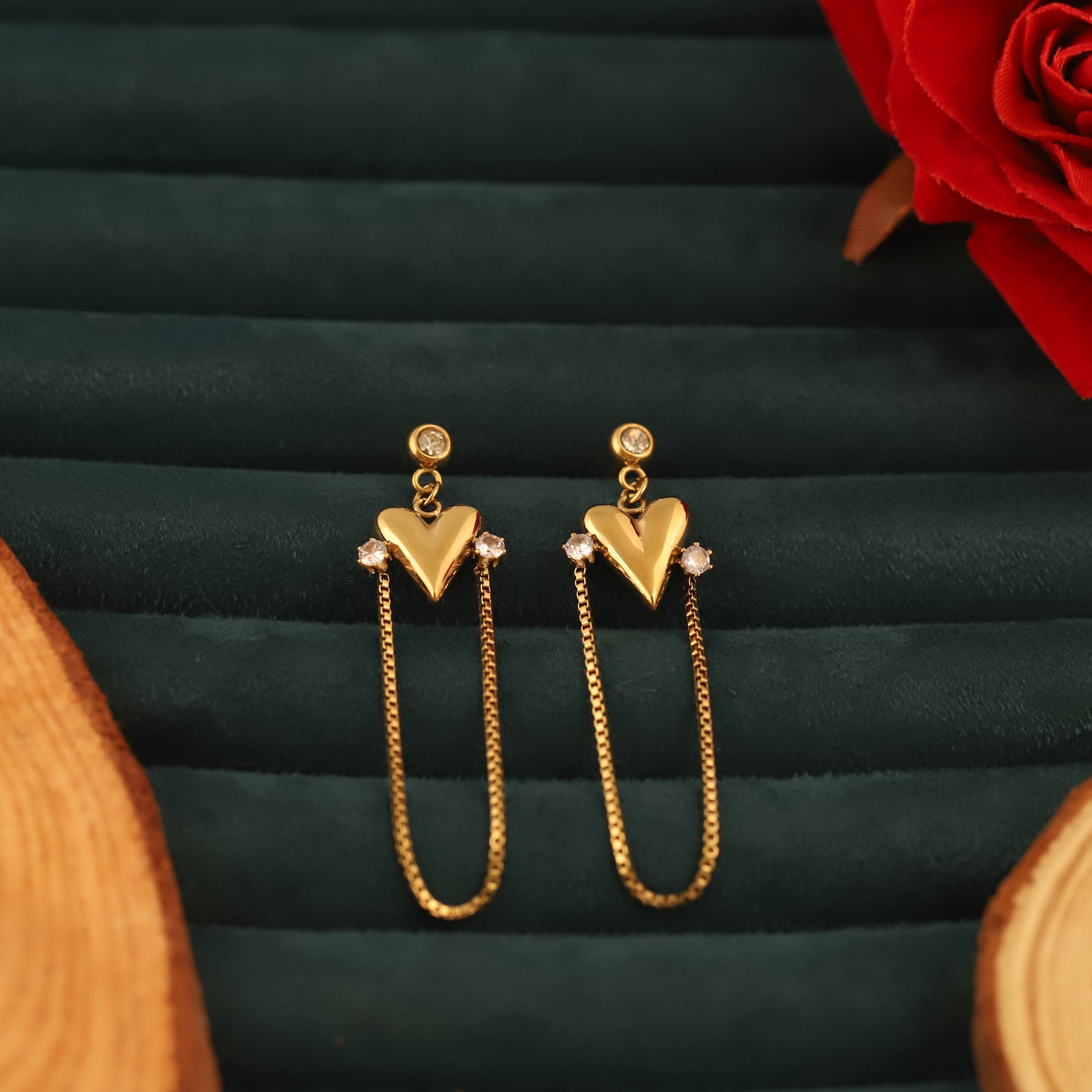 Heart Shape Hanging Chain Earring - ZIPPORY