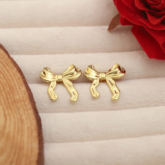 Korean Bow Ribbon Studded Drop Earrings - ZIPPORY