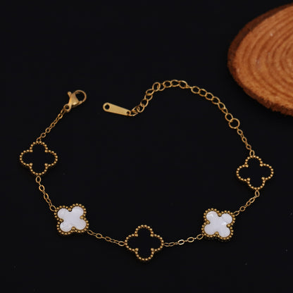 Korean Clover Black White Chain Bracelet - ZIPPORY