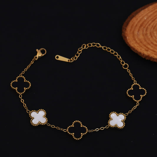 Korean Clover Black White Chain Bracelet - ZIPPORY