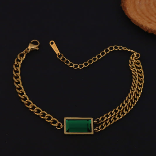 Korean Luxury Green Gem Chain Bracelet - ZIPPORY