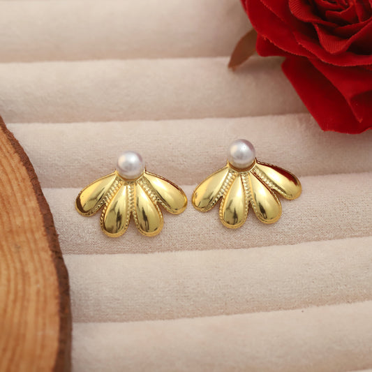 Korean Pearl Shell Gold Stud Earrings - ZIPPORY