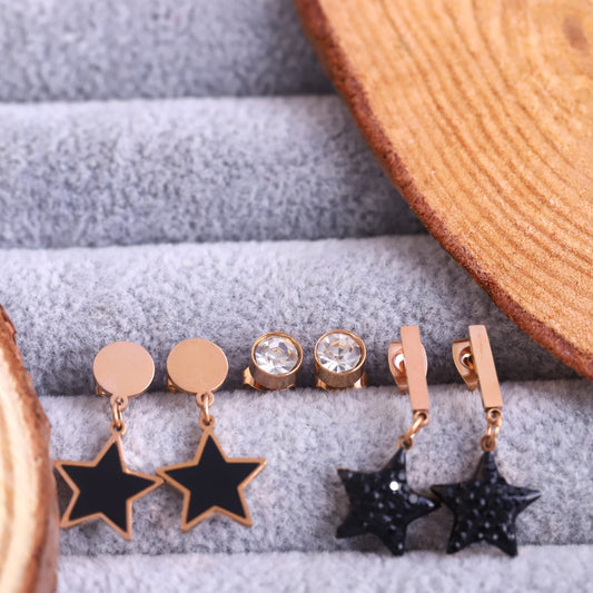 Korean Stud Drop Earrings Combo-3 Pairs - ZIPPORY