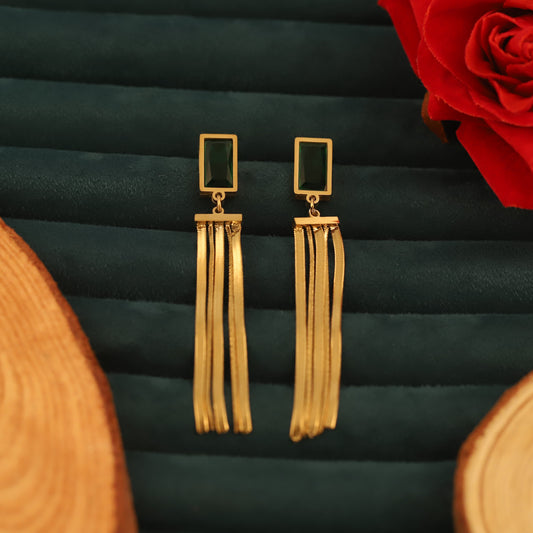 Korean Style Emerald Dangle Earrings - ZIPPORY
