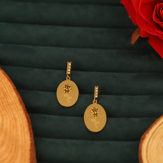 Korean Style Rose Flower Pendant Hoop Earrings - ZIPPORY